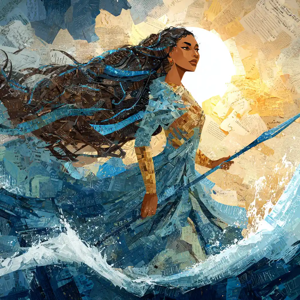 Fantasy ocean goddess calming a storm of words