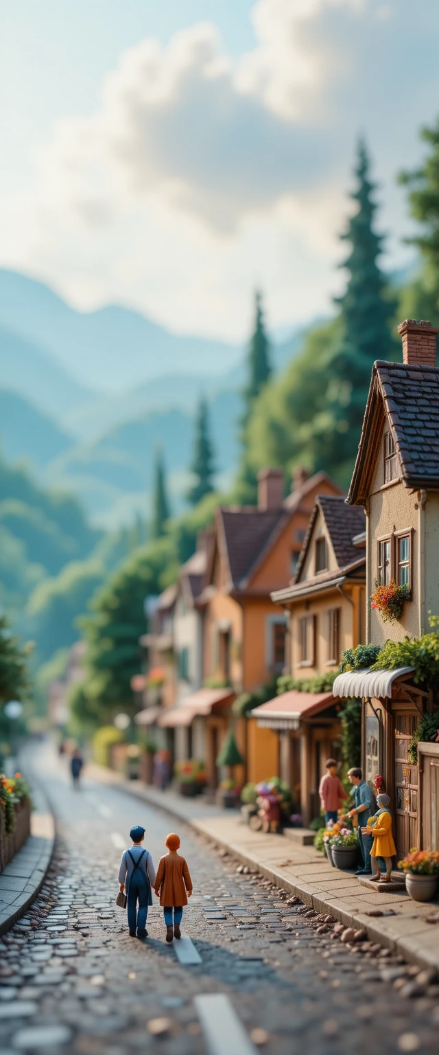 Playful clay cyclists racing through a French village street