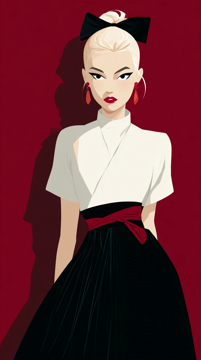 Portrait vectoriel d’une élégante femme blonde en rouge et noir