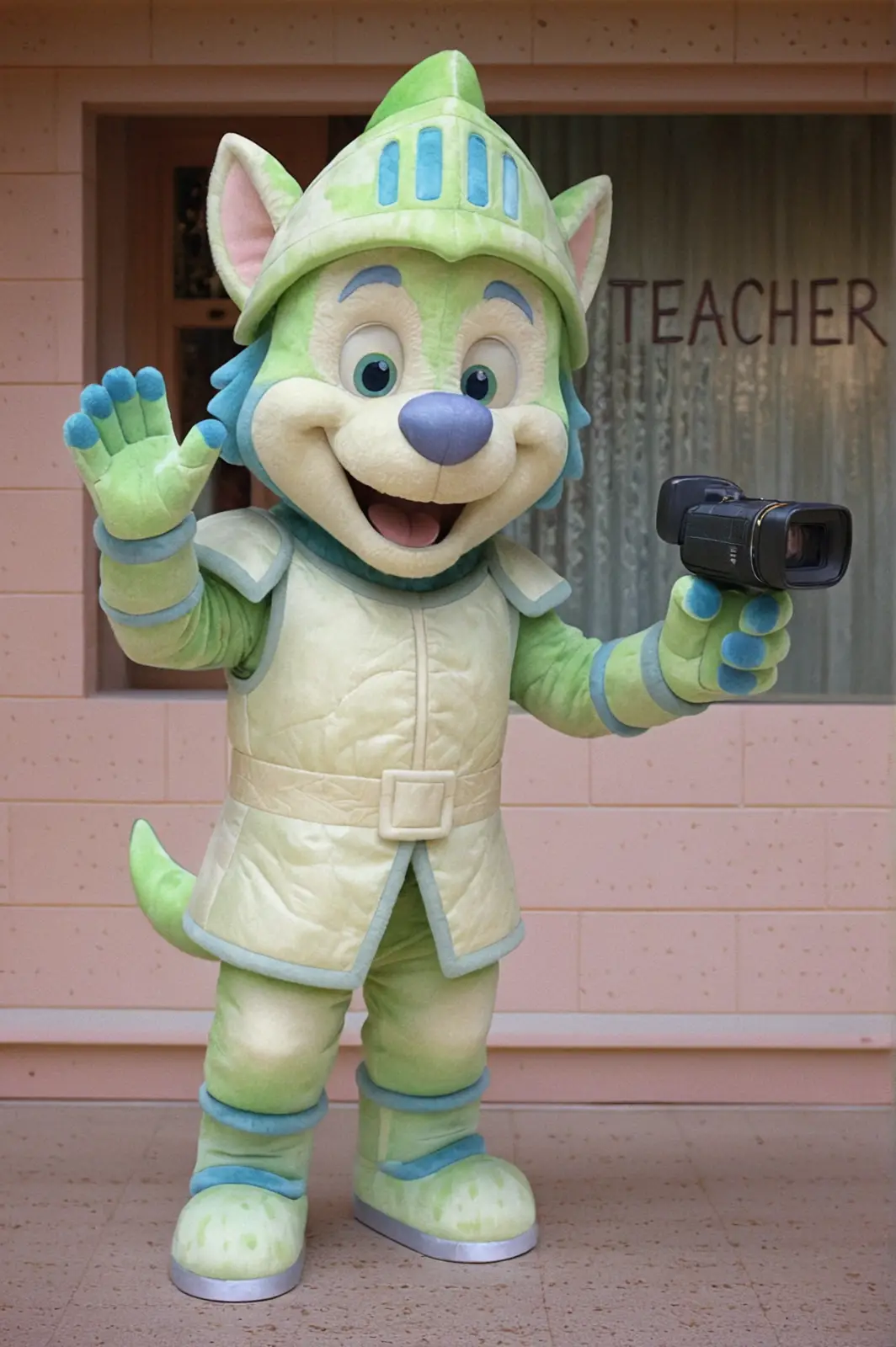 Photo of a mascot character captured in a real life scene