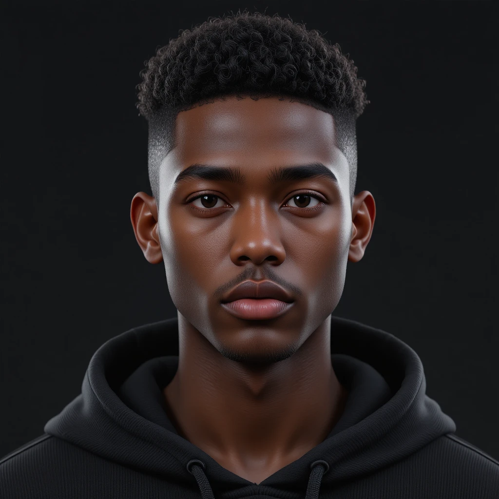 3D portrait of a young man in black hoodie