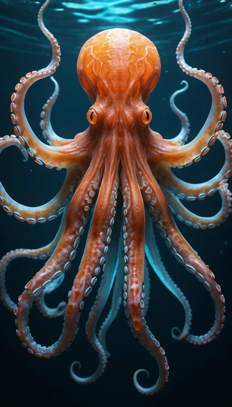 Ilustración Submarina de Anatomía de Pulpo Biomecánico Futurista