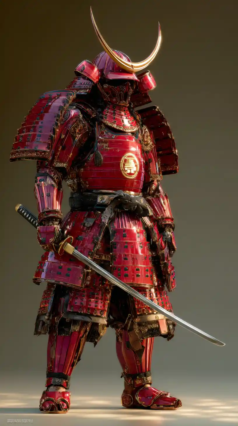 Mecha samurai in armatura cerimoniale all’ora d’oro