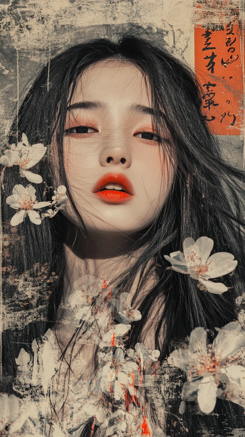 花卉髮飾優雅女子的憂鬱肖像