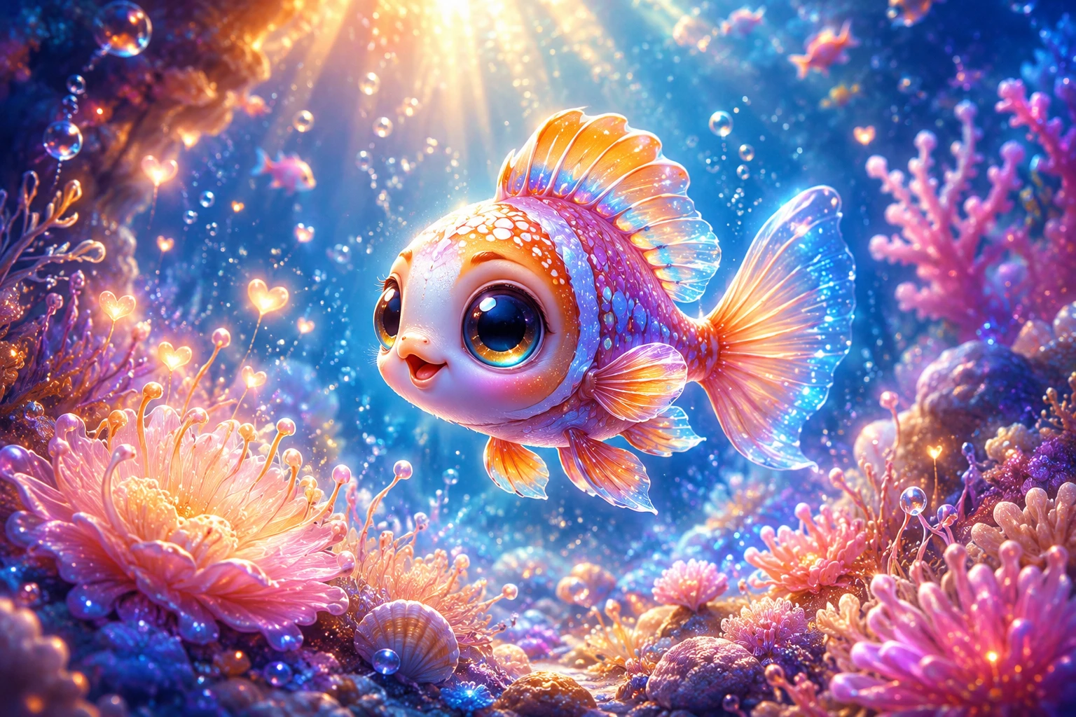 Adorable Baby Reef Fish In A Soft Magical Underwater Glade