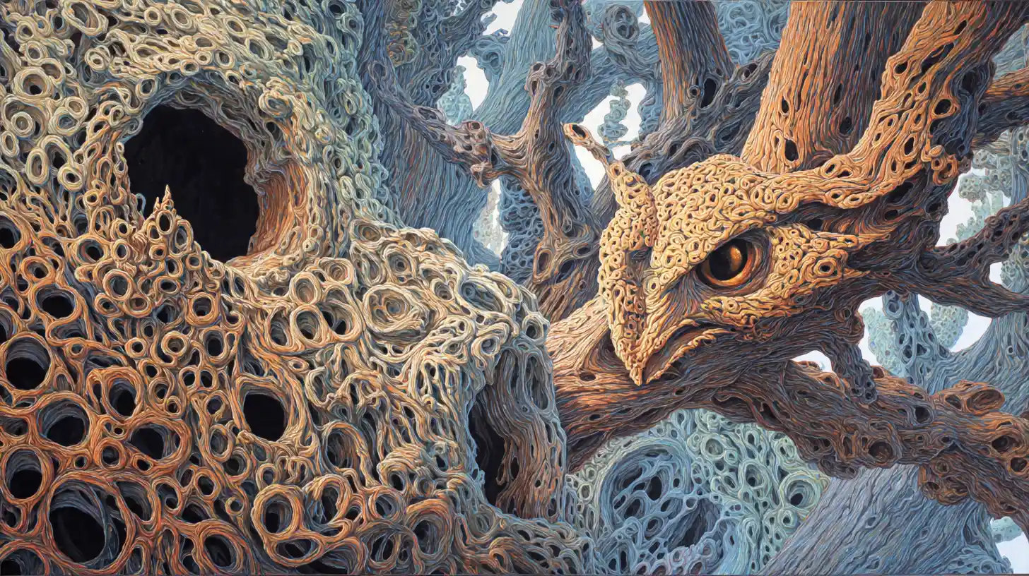 Surreal Oil Painting Of A Dreamlike Organic Inorganic World
