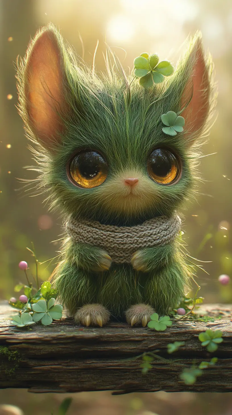 Whimsical Forest Creature Portrait With Moss Green Fur