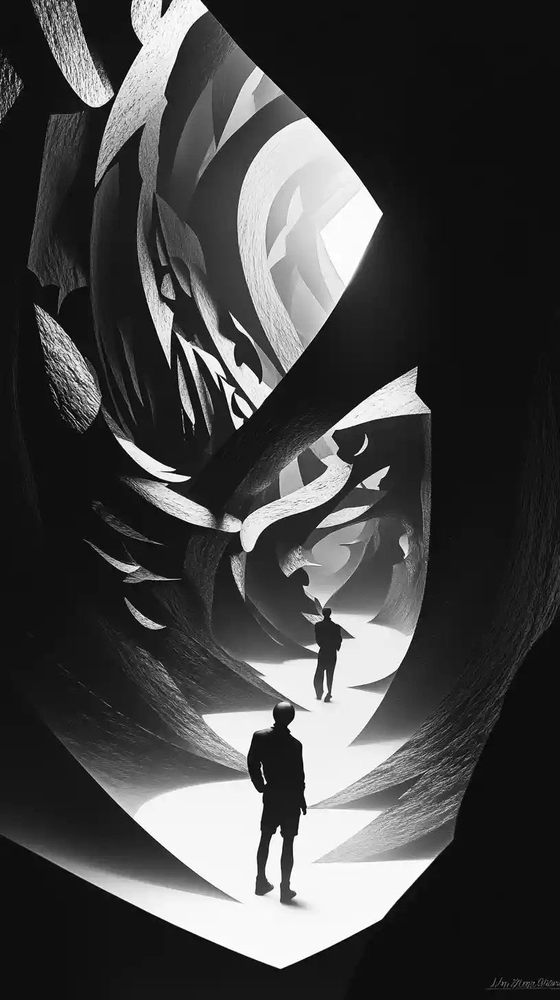 Human Silhouette Of Imps In A Warped Gothic Hall