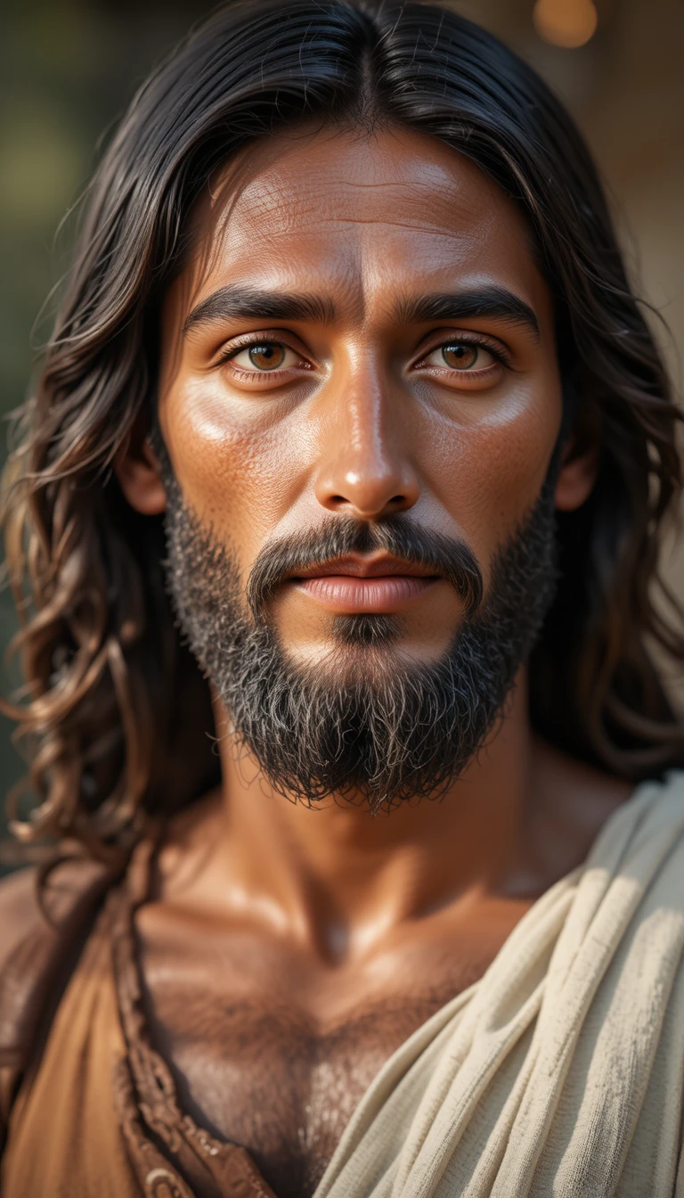 Close up portrait of Jesus Christ at golden sunset