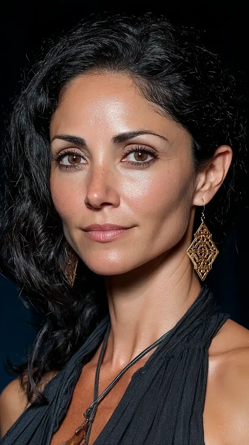 Muscular Middle Eastern woman in black bodysuit in desert