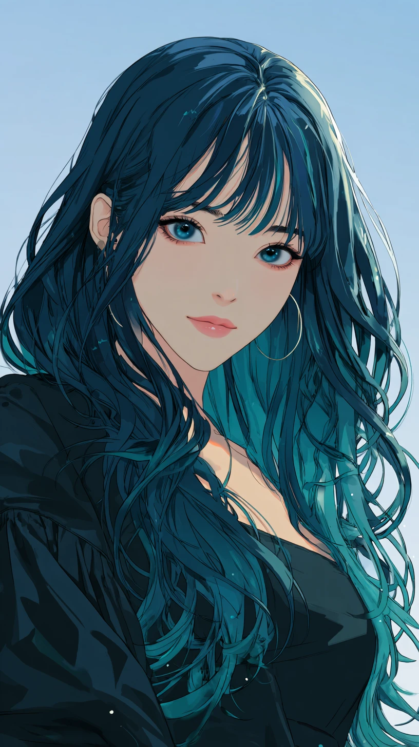 寧靜黎明時站在水邊的動漫少女