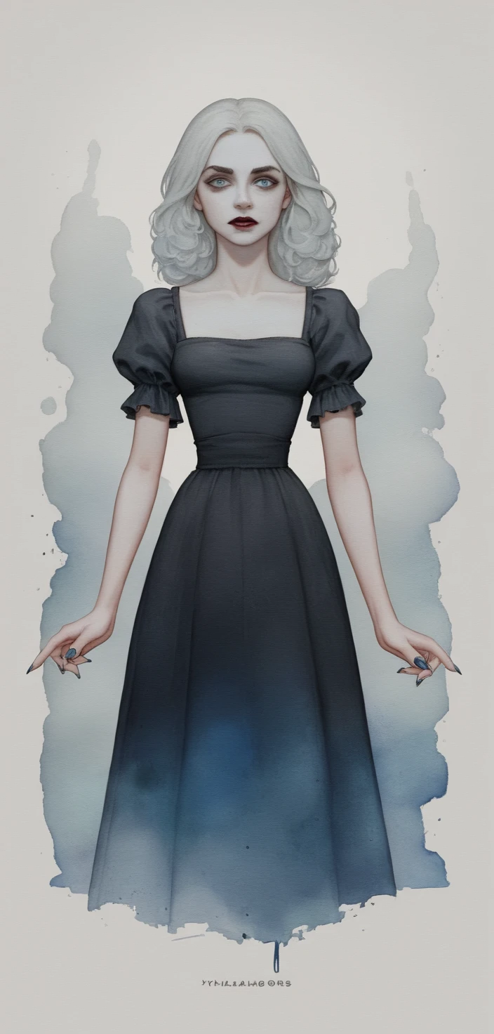 Woman in black dress standing in a lonely cemetery