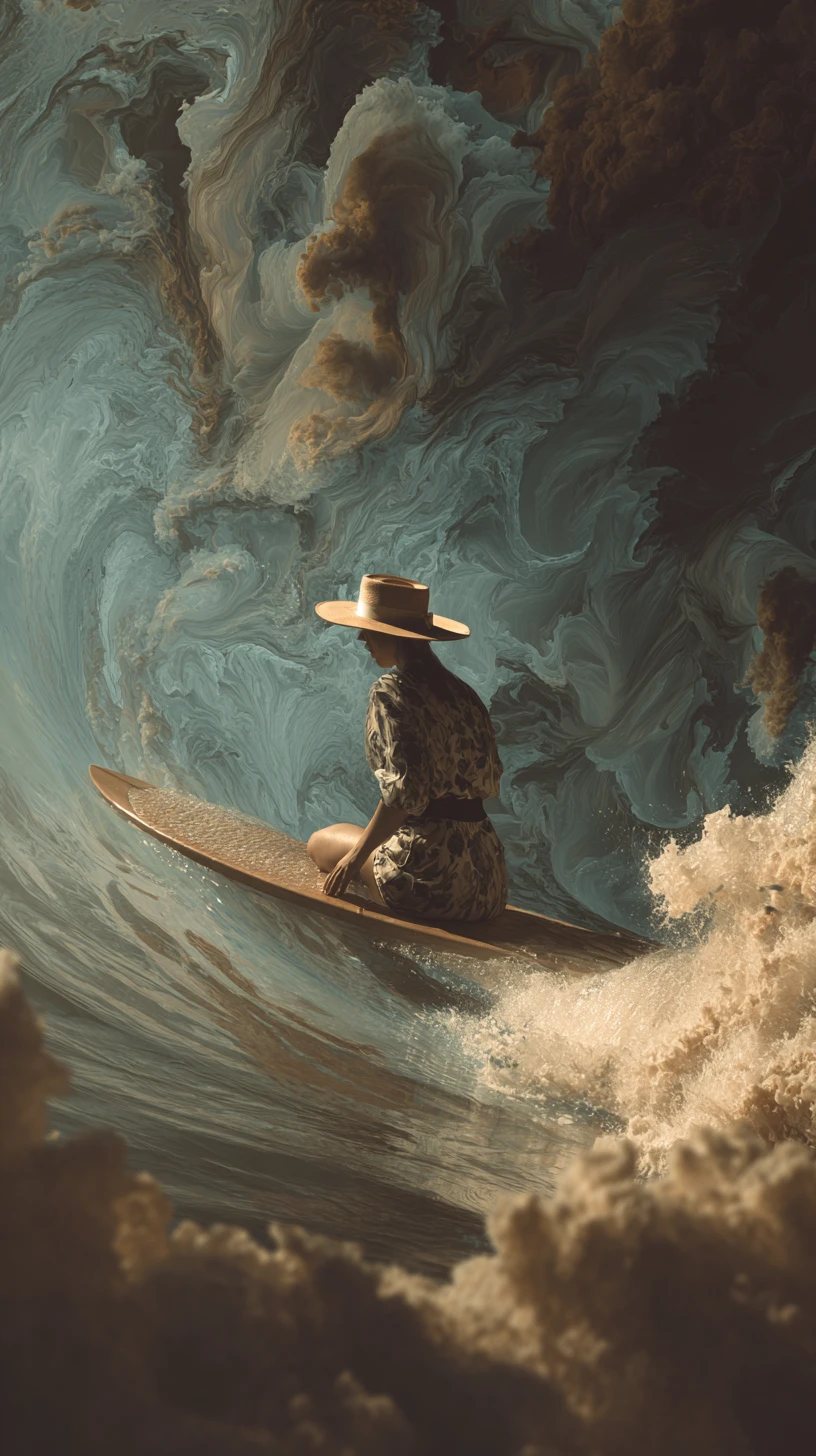 Man surfing a powerful ocean wave with dynamic motion