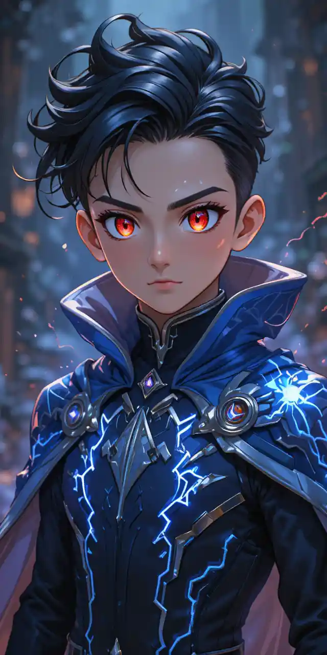 Red eyed eliotope man in blue traveler cloak