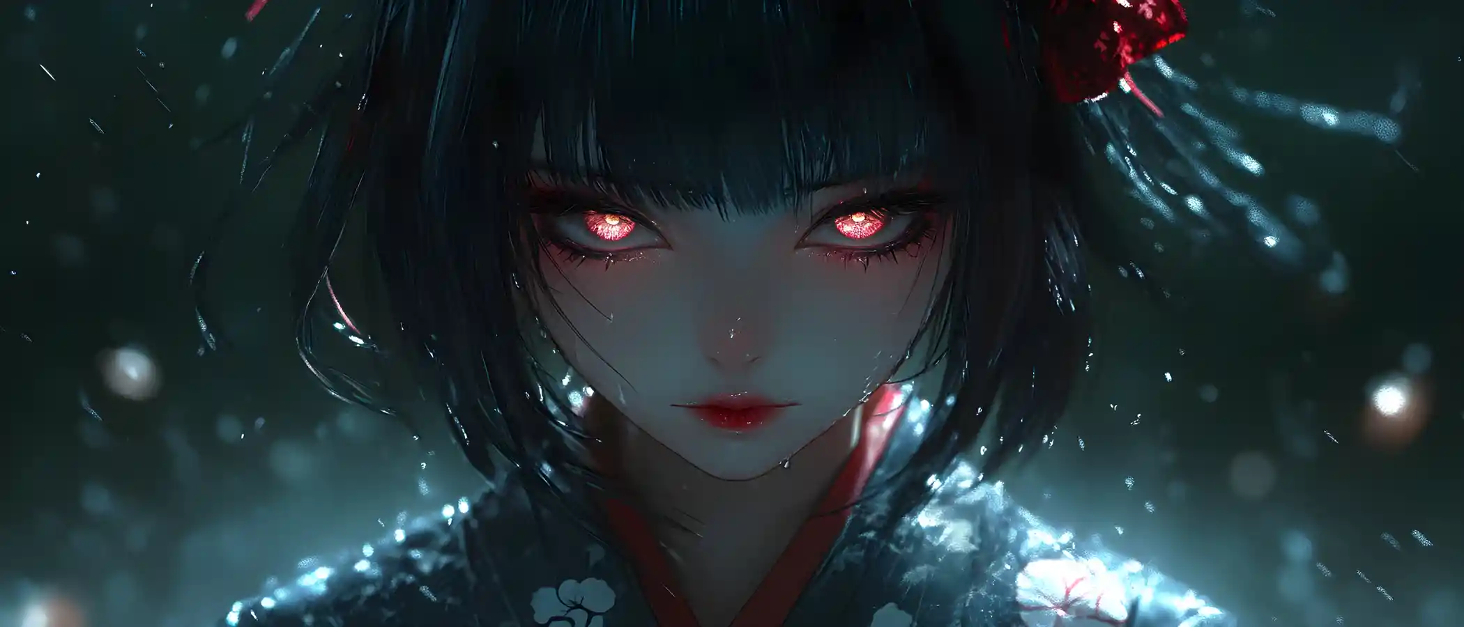 Sad 3D anime girl with glowing unearthly eyes