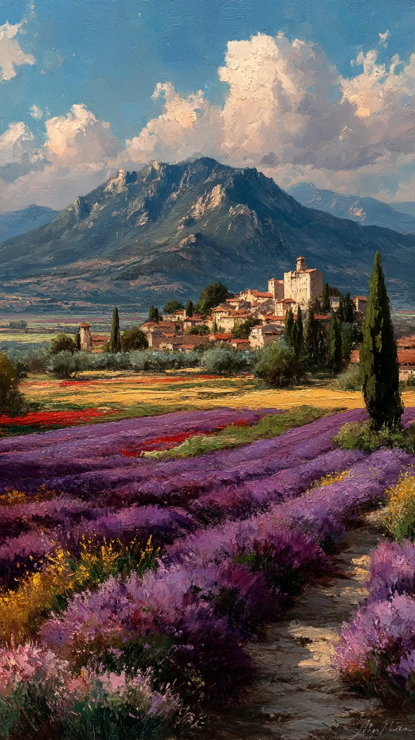 Campos de lavanda a la hora dorada en el campo mediterráneo