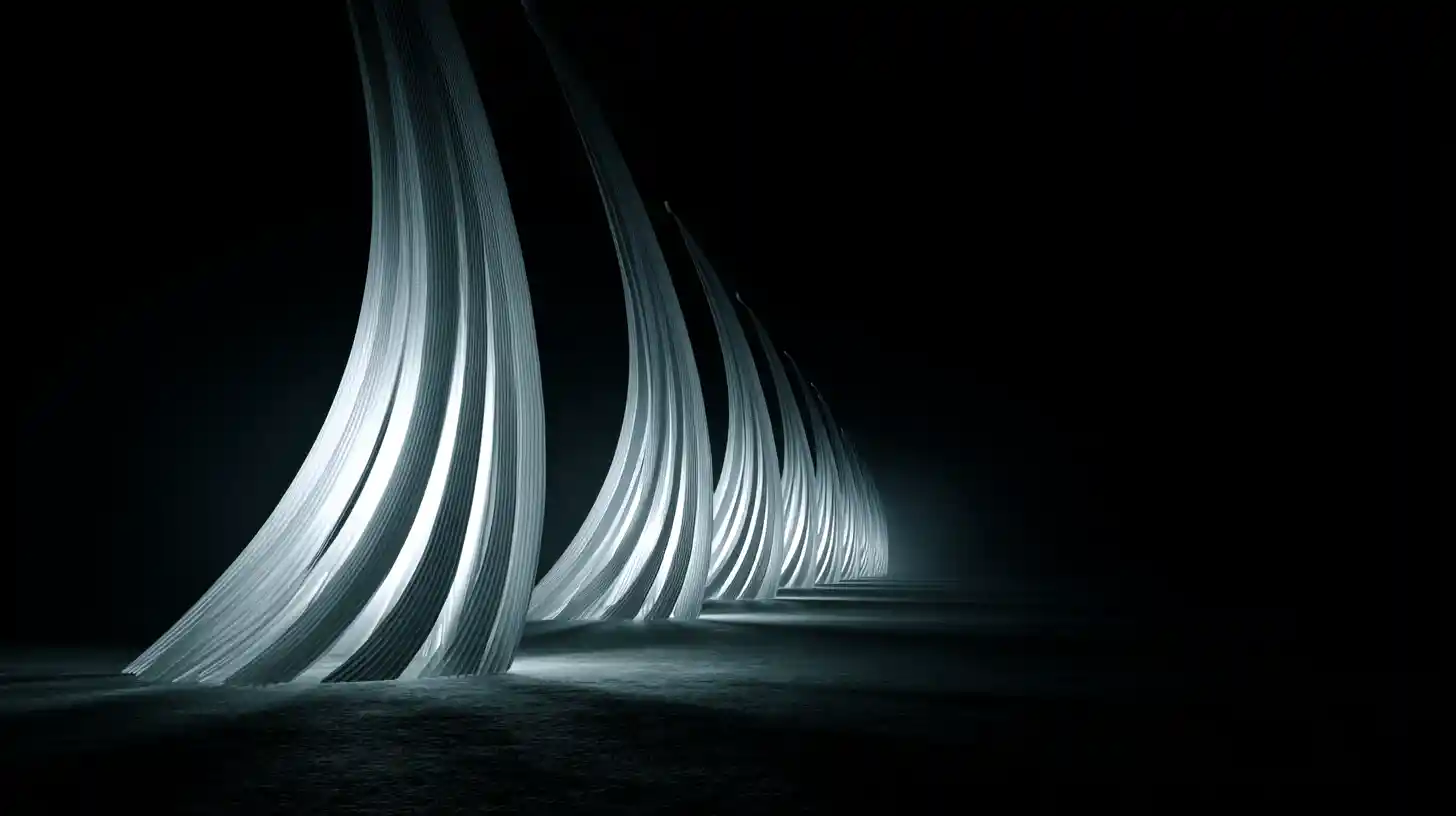 Glowing floating stripes transforming into petal like light forms