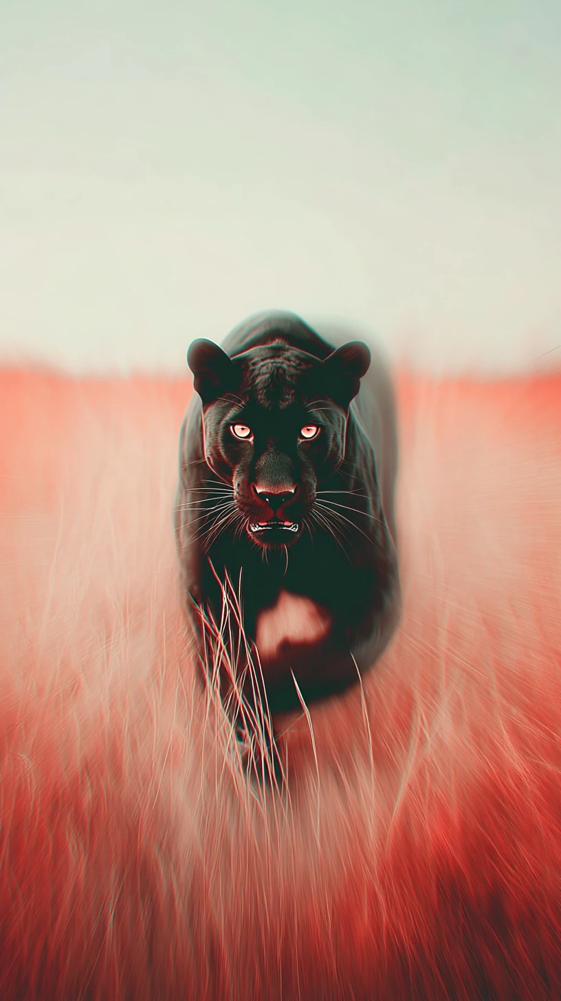 Black jaguar running through wilderness in cinematic style
