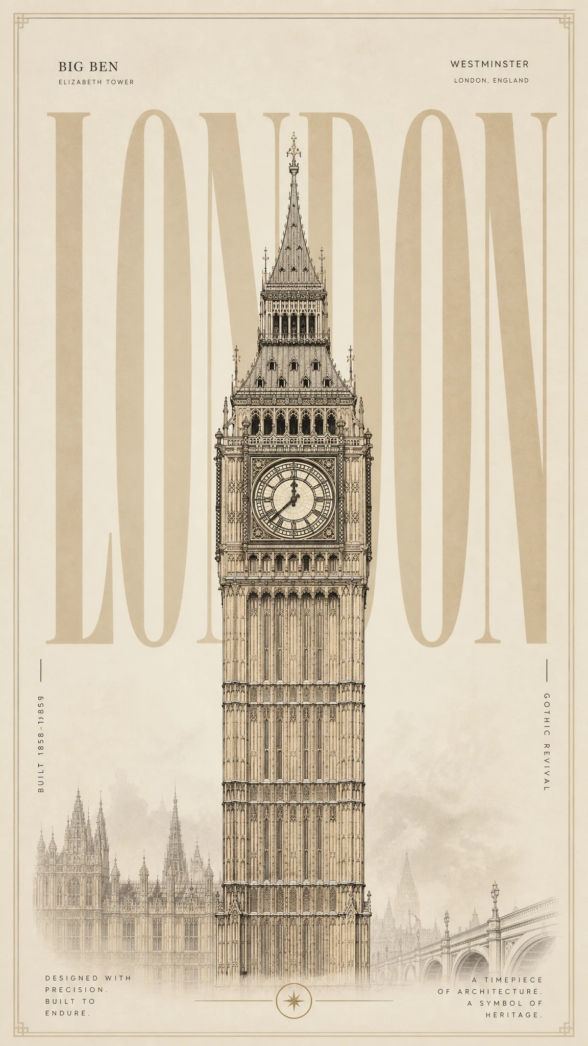 Minimalist line art poster of Big Ben clock tower