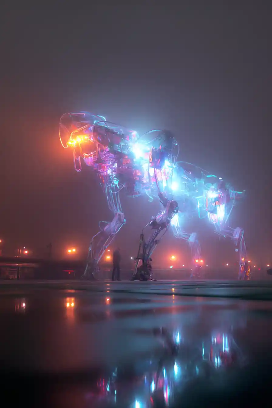 Giant Bioluminescent Mecha Creature From An Extreme Low Angle