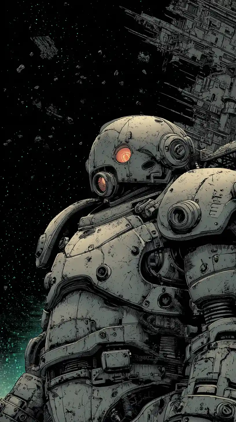 Lone astronaut drifting in cyberpunk outer space void