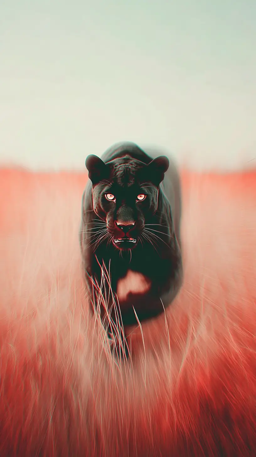 Black jaguar running through wilderness in cinematic style