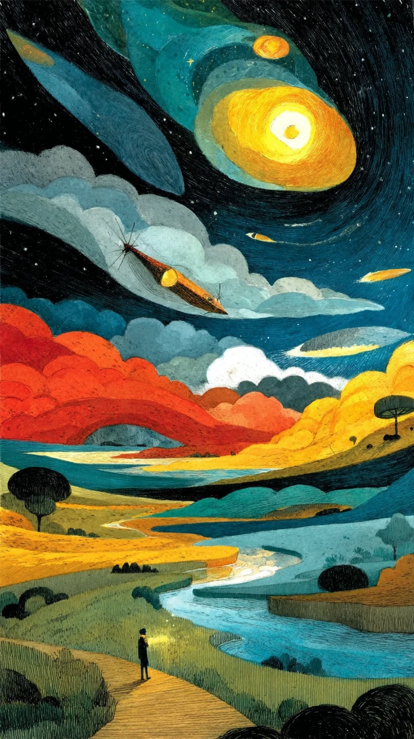 Surreal Spaceship Crossing Dimensions In Abstract Cosmic Space