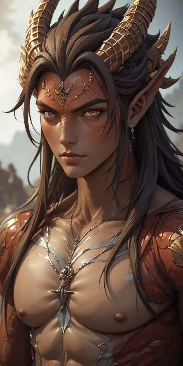 Anime dragon humanoid man with dark brown hair