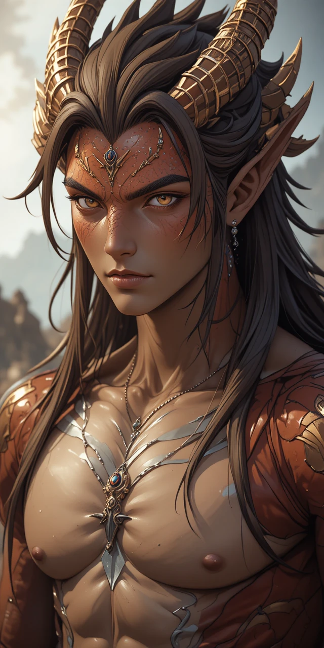 Anime dragon humanoid man with dark brown hair