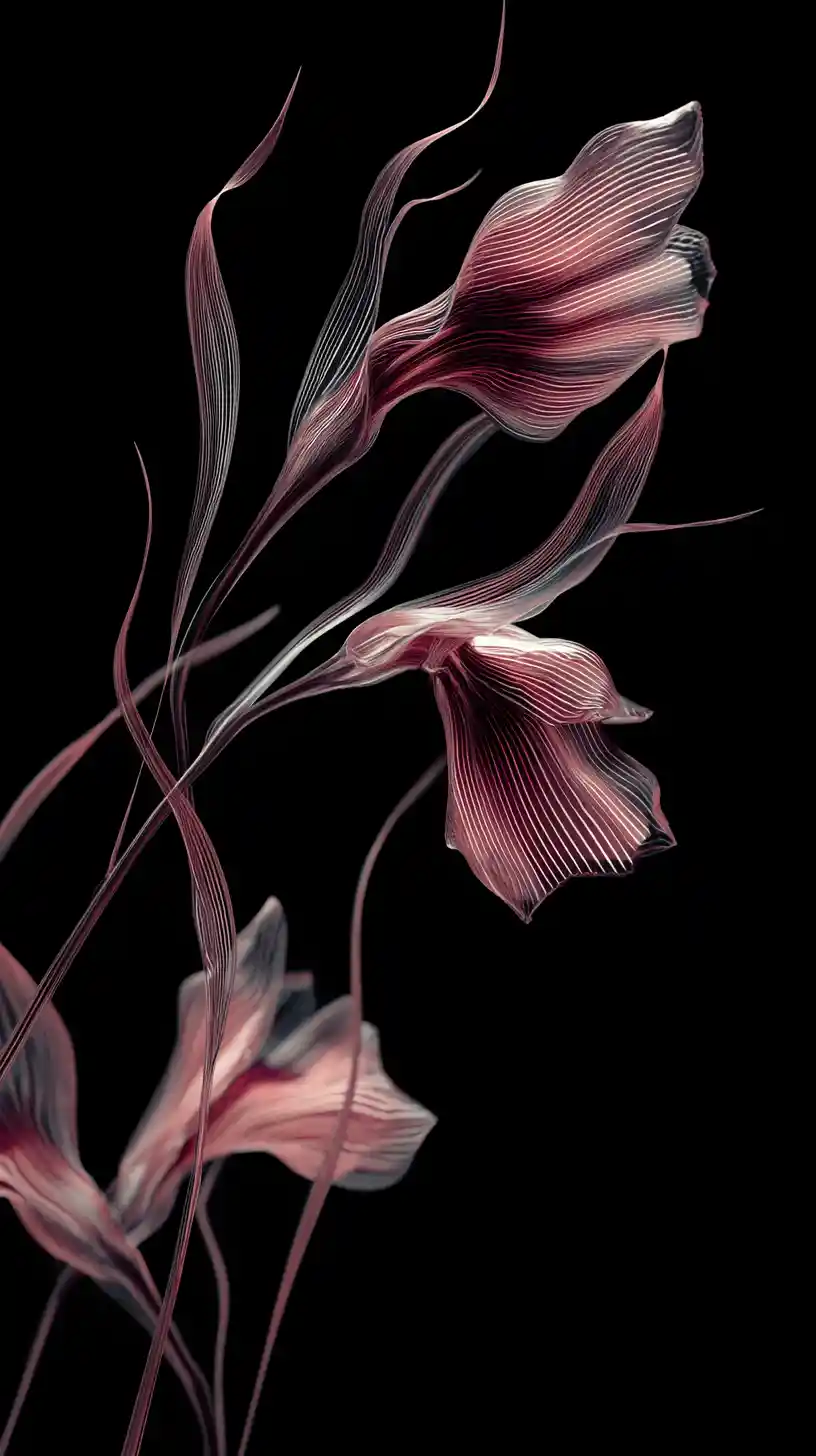 Ethereal Pink Forms Floating In A Minimal Black Void