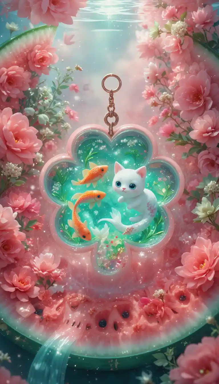 Floating usb flash drive with tiny fish and kawaii cat