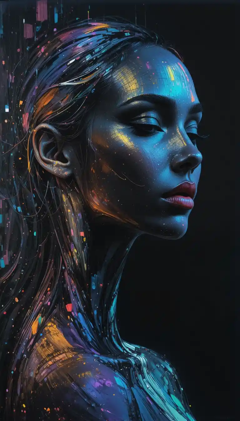 Minimalist abstract woman in iridescent brushstroke painting