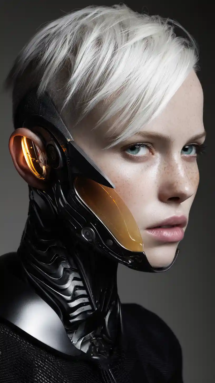 Cybernetic woman in dramatic cinematic studio portrait