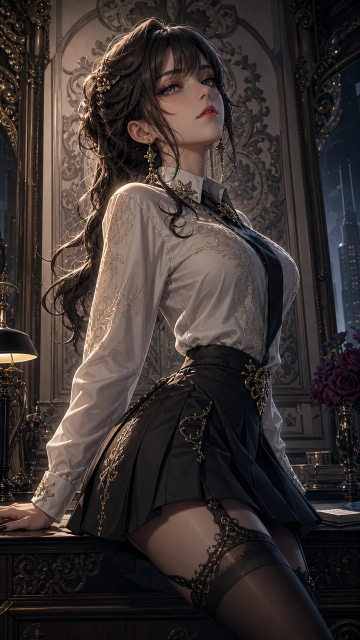 Retrato 3D tipo anime de mujer elegante con atuendo barroco