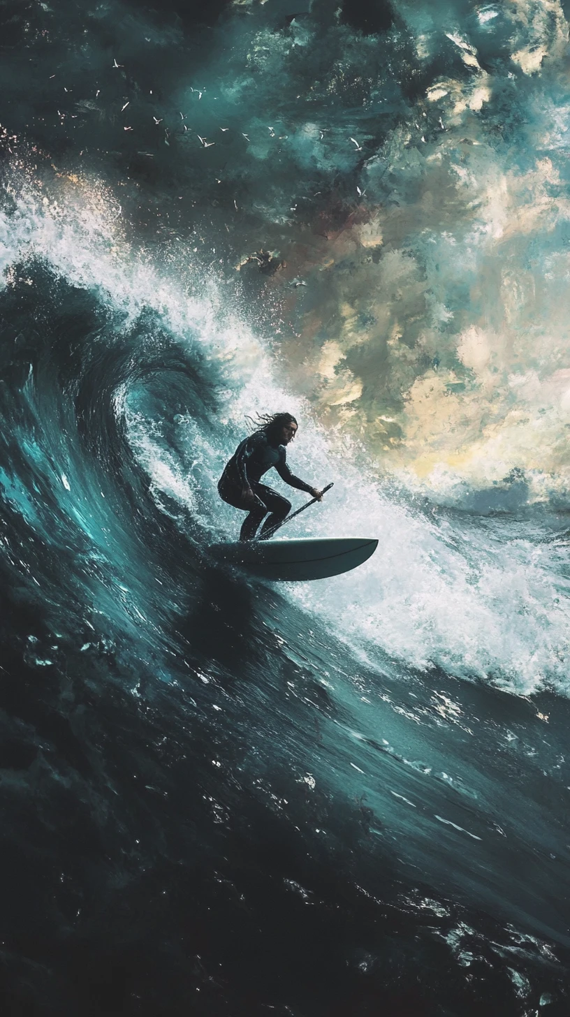 Man surfing a powerful ocean wave with dynamic energy