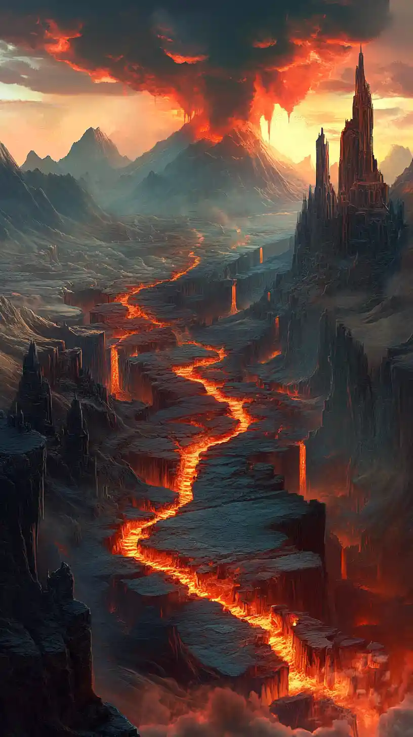Expansive fantasy landscape of path and distant realms
