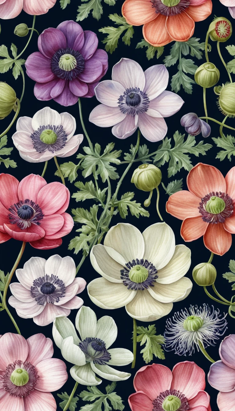 Colorful floral illustration poster with abstract anemone blooms