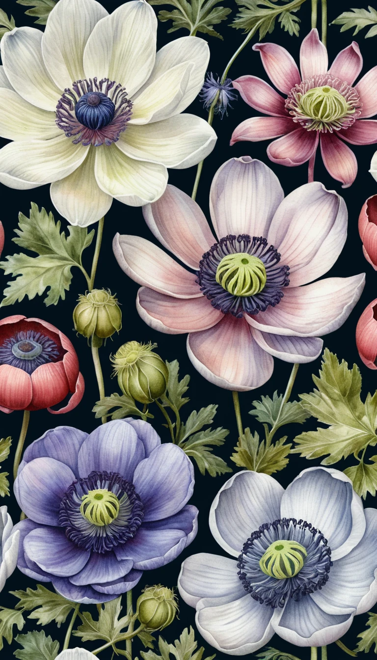 Watercolor floral flyer with abstract anemone and clematis art