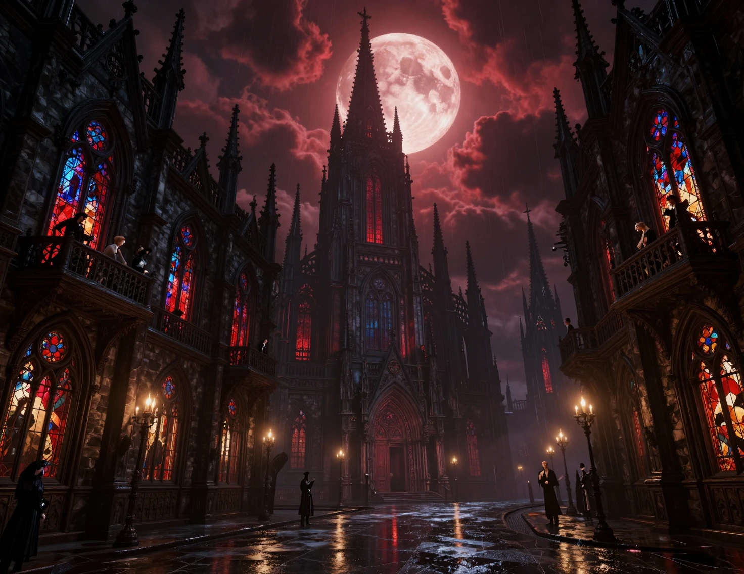 Vast gothic vampire city under a crimson moon