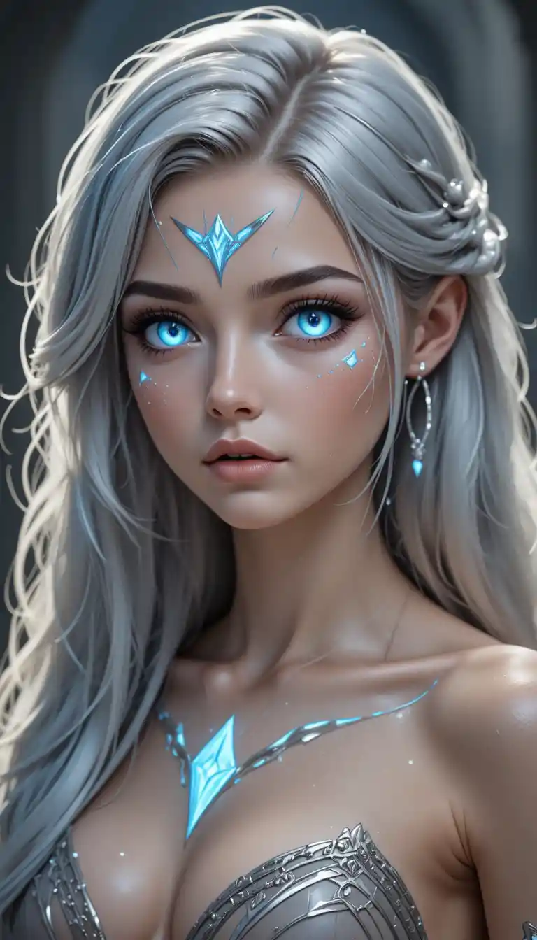 Young anime time mage girl with silver hair and runes