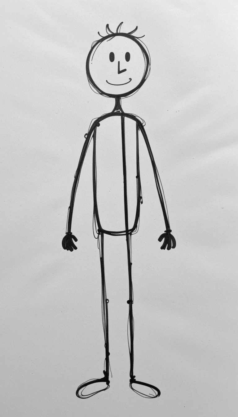 Simple black and white stick figure on white background