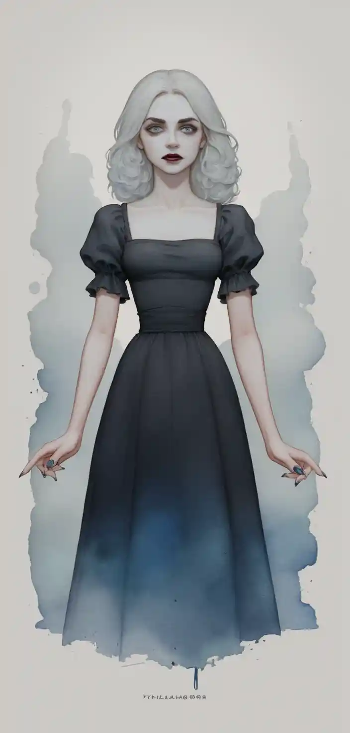 Woman in black dress standing in a lonely cemetery