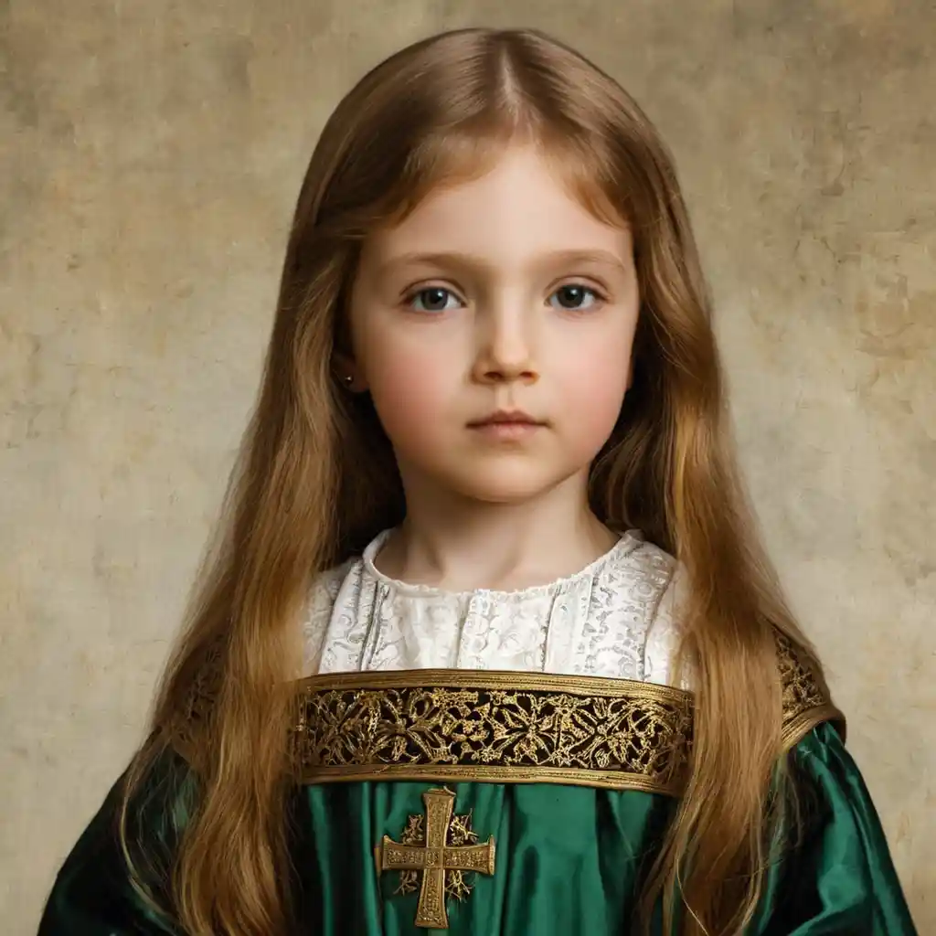 Retrato renascentista de uma jovem garota galesa de cabelos longos