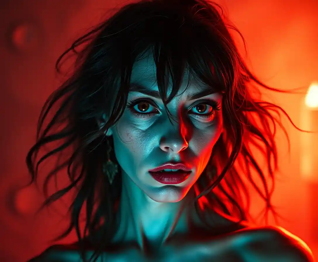 Tormented ancient witch in a dark surreal portrait