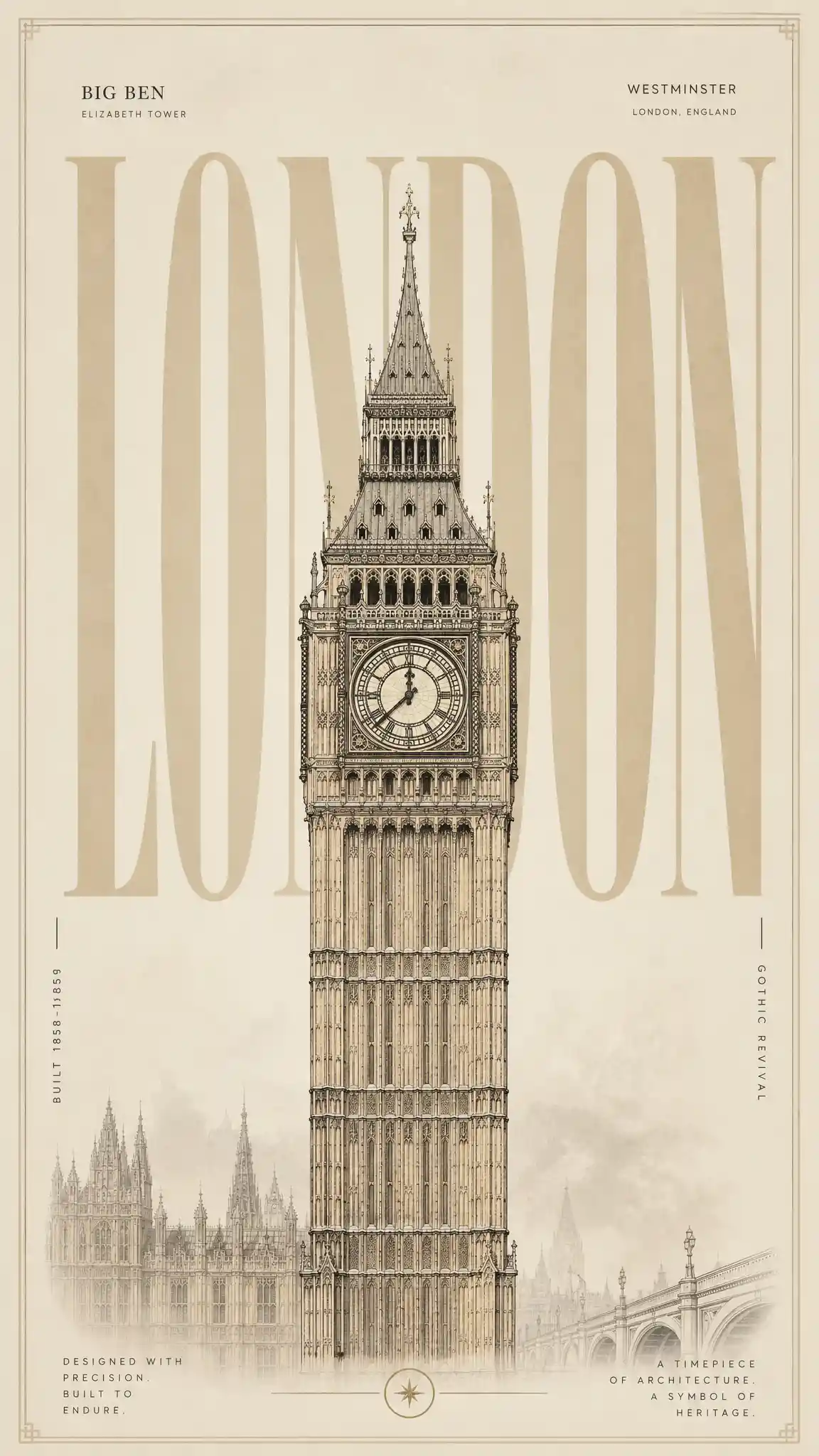 Minimalist line art poster of Big Ben clock tower