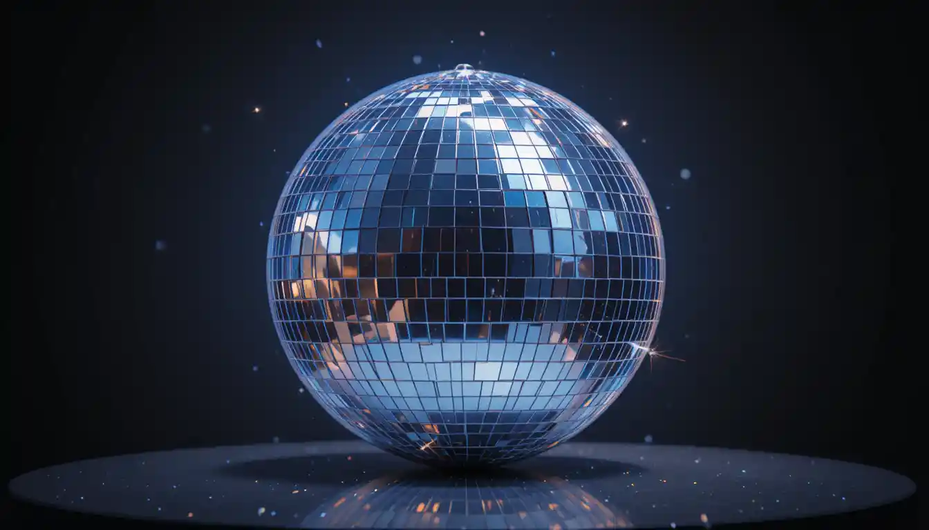 Glamorous mirrored disco ball with dramatic studio lighting
