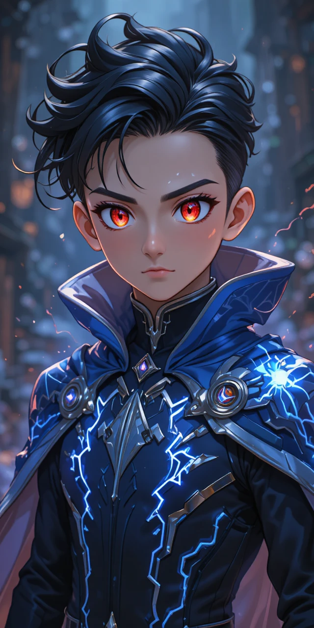 Red eyed eliotope man in blue traveler cloak