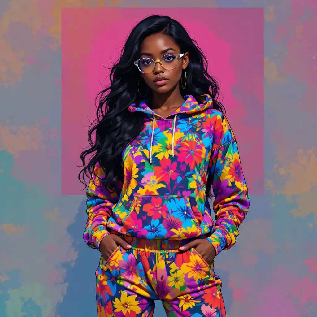 Confident Black Woman In Vibrant Hoodie And Oversized Glasses