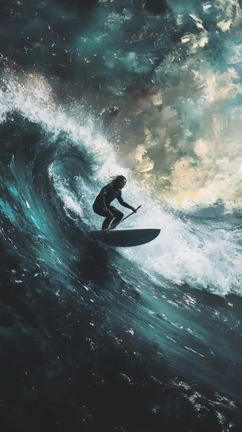 Man surfing a powerful ocean wave with dynamic energy