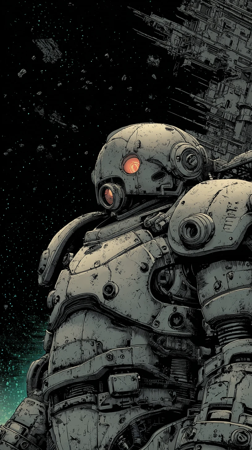 Lone astronaut drifting in cyberpunk outer space void